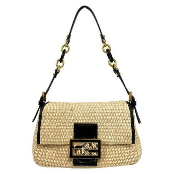 Fendi Handbags - FENDI Mamma Bucket Shoulder Bag Straw Tan Python One White Black